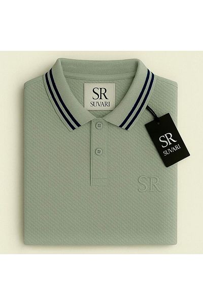 SÜVARİ Regular Fit Dobby Patterned Collar Stripe Detailed Quality Polo Neck T-Shirt