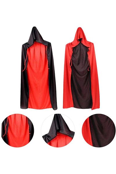 PRATİKOBA Double Sided Usable Black Red Collar Cloak 90 cm Children