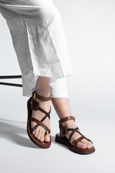 Marjin Accesoriu din piele naturală pentru femei Eva Sole Flip Flop Cruceață frânghie Sandale zilnice Rivade Tan