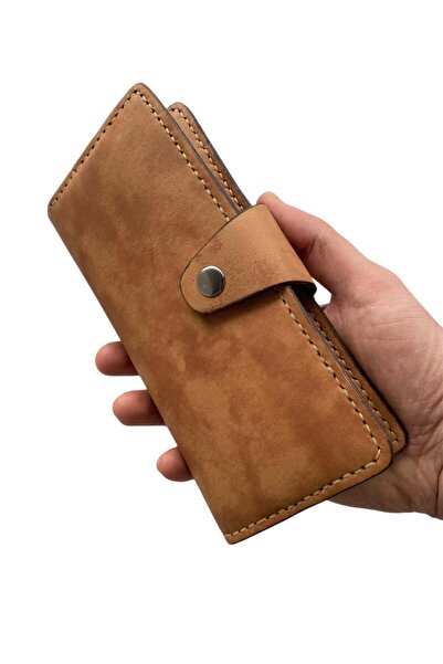 A V Concept محفظة نسائية من الجلد الطبيعي بدون سحاب، صناعة يدوية، لون أسود