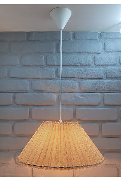 Genel Markalar Pileli Desen Keten Açık Kahve Kumaşlı Özel Tasarım Tekli Sarkıt Avize Aydınlatma Modelleri