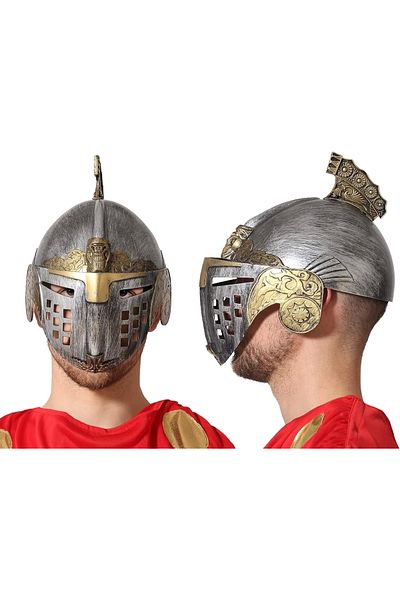 PRATİKOBA Silver over Gold Color Roman Byzantine Helmet with Movable Head 25X20 cm