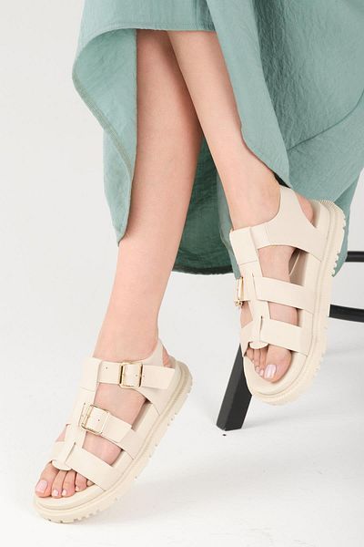 Mio Gusto Trude Beige Color Buckle Women's Sandals