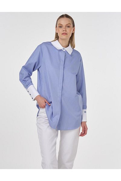 Kayra Basic Tunic with Wide Cuffs Airman Blue