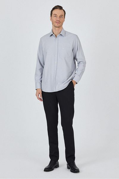 İmza Μαύρο σκληρό πέτο με μοτίβο Classic Cotton Comfort Fit πουκάμισο 1004250220