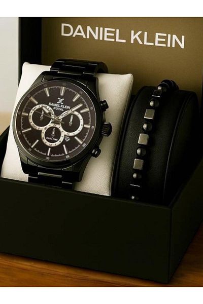 Daniel Klein Royal Black Original Men's Wristwatch & Bracelet Set – Stylish Gift Box