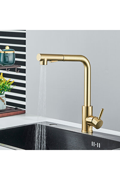 Blackswan Design Baterie chiuveta bucatarie, Blackswan, Tip M349, model auriu mat cu doua moduri si dus mobil