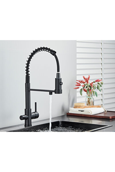 Blackswan Design Baterie chiuveta bucatarie, Blackswan, Tip M248, model negru cu iesire pentru apa purificata, 48 cm