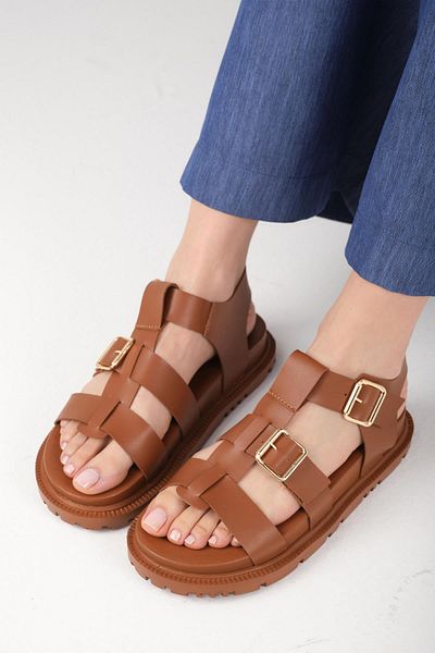 Mio Gusto Trude Tan Color Buckle Women's Sandals