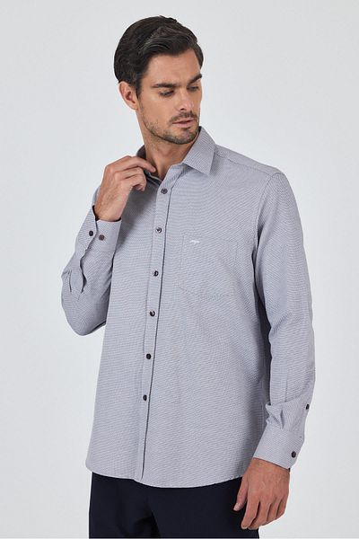 İmza Claret Red Hard Collar Self Patterned Classic Cotton Comfort Fit Shirt 1004250219