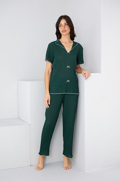 Siyah İnci Khaki Seasonal Thin Bow Pajama Suit7879