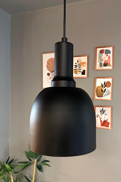 Bamyum Deep Siyah Fener Başlık Siyah Tekli Avize Sarkıt Salon Mutfak Butik Lamba Aydınlatma Avize