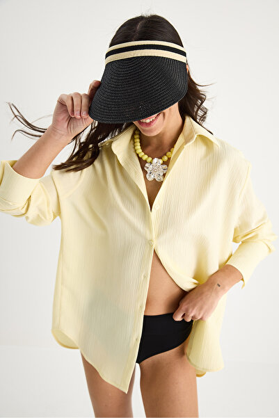 Bianco Lucci Kadın Geniş Kenarlı Şerit Detaylı Hasır Güneş Vizörü 14398 60801006