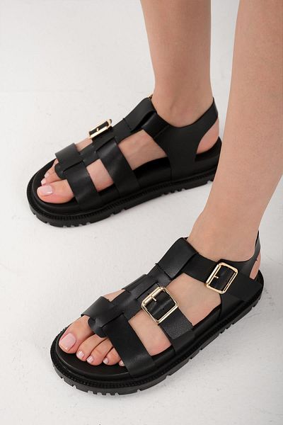 Mio Gusto Trude Black Color Buckle Women's Sandals