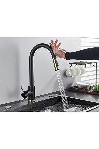 Blackswan Design Baterie chiuveta bucatarie, Blackswan, Tip M28 cu senzor, model negru/ auriu, dimensiune 39 cm