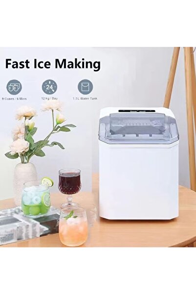 ET-LIFE Ice Maker Countertop, Self-Cleaning Ice Maker, 12Kg/24H, Portable Small Ice Machine for Home Office