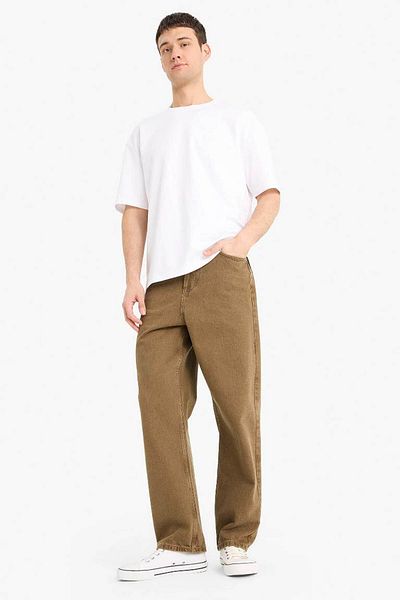 DeFacto Ανδρικό τζιν παντελόνι Baggy Fit ίσιο βαμβακερό χακί F4139ax/kh154