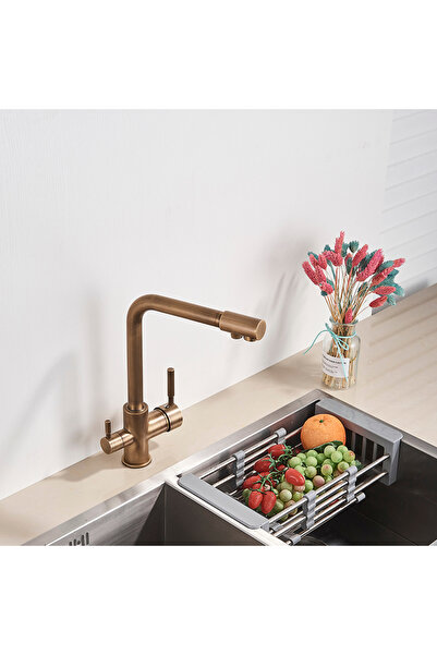 Blackswan Design Baterie chiuveta bucatarie, Blackswan, Tip M8 cu iesire pentru apa purificata, model bronz, 33.5 cm