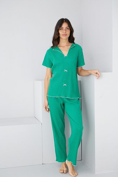 Siyah İnci Green Seasonal Thin Bow Pajama Suit7879
