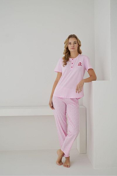 FORMO Women's 100% Organic Cotton Pink Heart Short Sleeve Natural Pajama Set