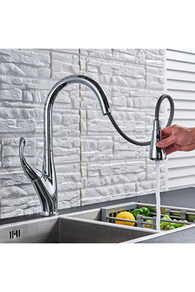 Blackswan Design Baterie chiuveta bucatarie, Blackswan, Tip M165 cu 2 moduri si buton pauza, model crom, 44.5 cm