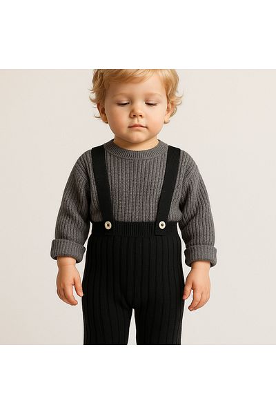Nimini Kids New Season Knitwear Sweater & Strap Overalls Baby Kids Top and Bottom Set of 2 (0-6 years)