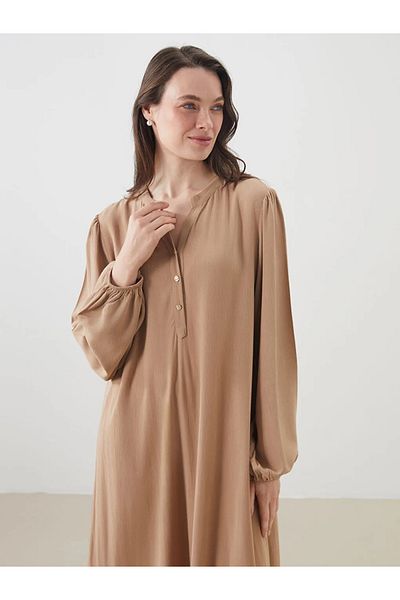 LC Waikiki Φόρεμα LCW Grace Beige με λαιμόκοψη με υφή σε γραμμή Α