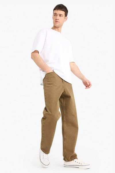 DeFacto Ανδρικό τζιν παντελόνι Baggy Fit ίσιο βαμβακερό χακί F4139ax/kh154