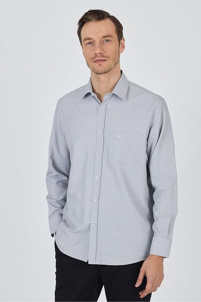 İmza Μαύρο σκληρό πέτο με μοτίβο Classic Cotton Comfort Fit πουκάμισο 1004250220