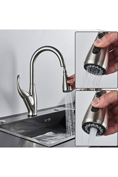 Blackswan Design Baterie chiuveta bucatarie, Blackswan, Tip M166 cu 2 moduri si buton pauza, model nichel, 44.5 cm