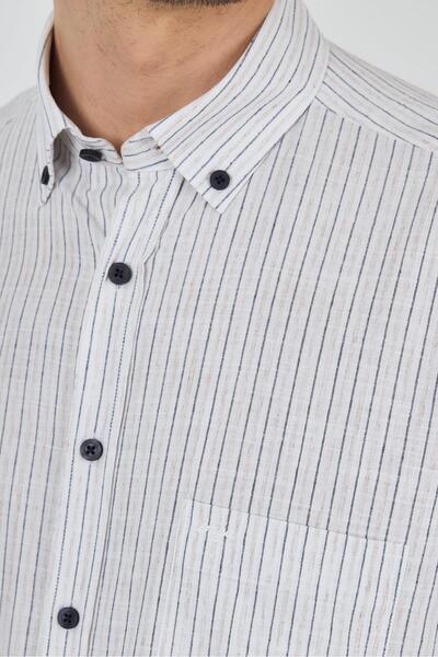 İmza Long Sleeve Striped Pattern Cloth Foot Buttoned Collar Pocket Cotton Casual Comfort Fit Shirt 1004250100