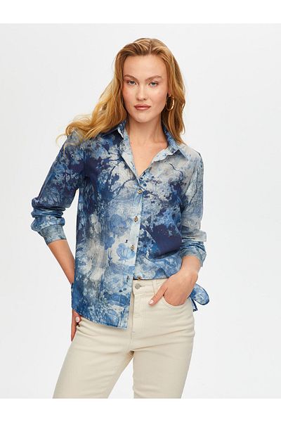 Faik Sönmez Women's Abstract Nature Pattern Cotton Voile Shirt 25Yus25Gml057