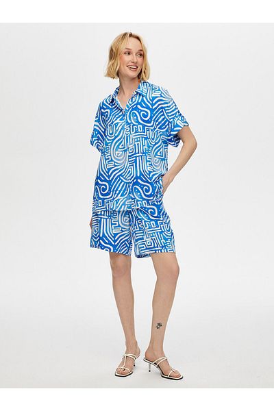 Faik Sönmez Abstract Pattern Short Sleeve Viscose Shirt S25Gml028