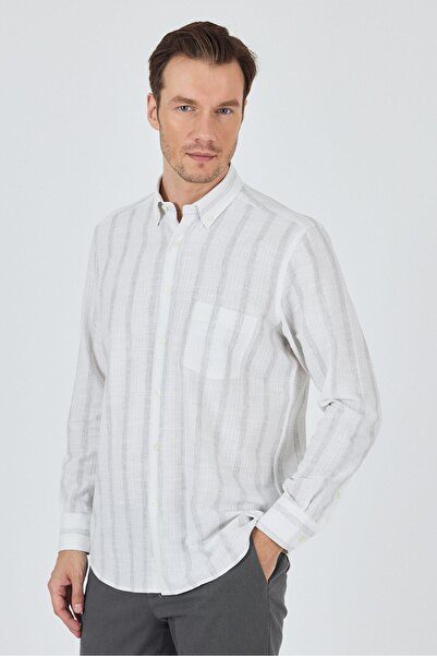 İmza Long Sleeve Striped Pattern Cloth Foot Buttoned Collar Pocket Cotton Casual Comfort Fit Shirt 1004250190