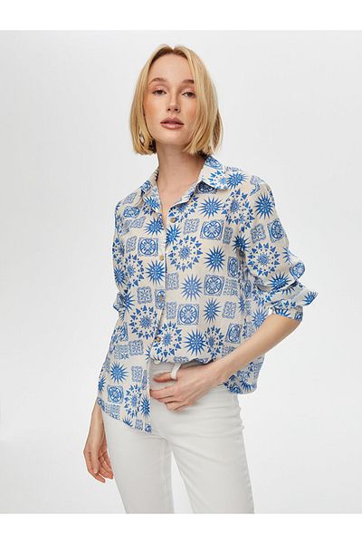 Faik Sönmez Women's Mandala Pattern Cotton Voile Shirt 25Yus25Gml055