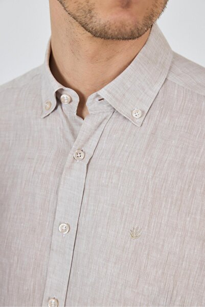 İmza Long Sleeve Plain Linen Button Collar Without Pocket Casual Comfort Fit Shirt 1004250114