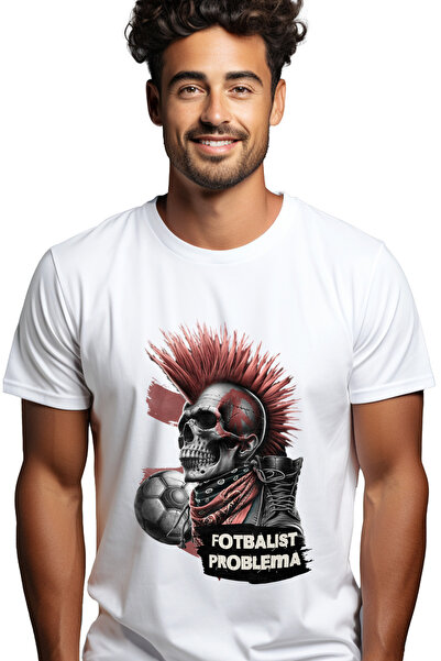 StoryGift Romania Tricou Barbati Craniu Uman Cu Creasta Fotbalist Problema Sp...