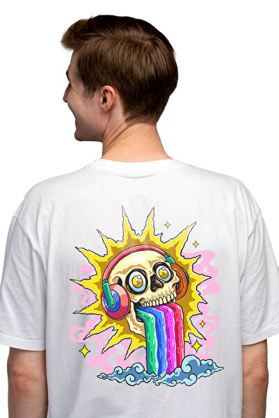 StoryGift Romania Tricou bărbătesc cu craniu, cască, curcubeu, soare, cu impr...