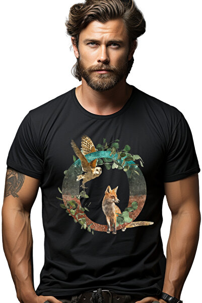 StoryGift Romania Tricou Barbati Cu Litera, O, Vulpe, Bufnita, Cu Imprimeu Pe...