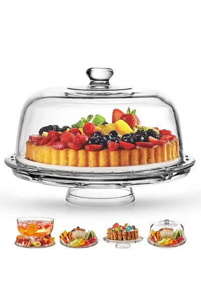 CASA Platou De Tort Din Sticlă Cu Capac 6 In 1, D 31 X 21 Cm, Mereuta Transparentă