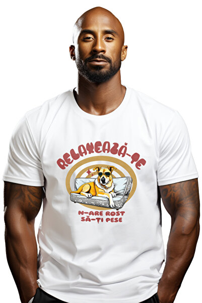 StoryGift Romania Tricou Barbati Caine Cu Ochelari, Relaxat Pe Canapea Cu Imp...