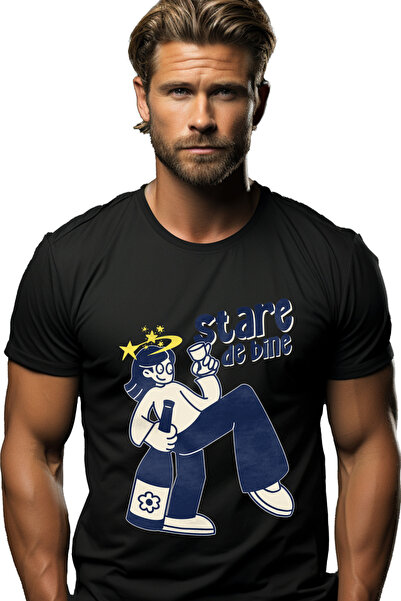 StoryGift Romania Tricou Barbati Stare De Bine Fata Cu Sticla De Alcool Cu Im...