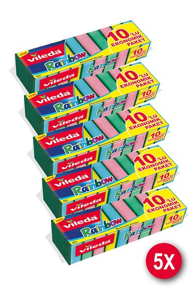Vileda Rainbow Dish Sponge - 5 Pack of 10