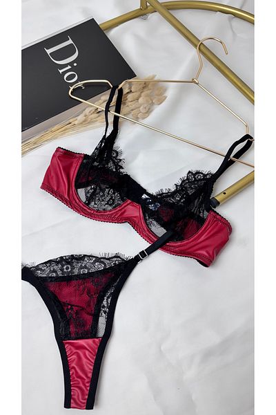 ARONA Lacy Red Black Women's Bra Set
