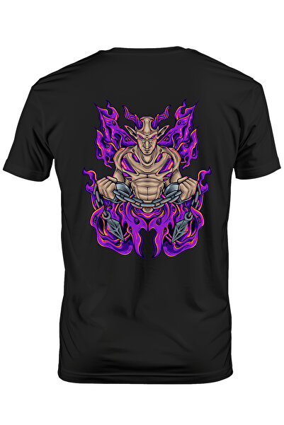 StoryGift Romania Tricou Barbati Cu Demon, Coarne, Lant, Flacari, Muschi, Aripi, Fantasy, Cu Imprimeu Pe Fa Stg