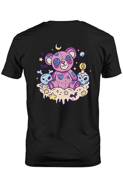 StoryGift Romania Tricou Barbati Teddybear Kawaii Goth Ursulet De Plus Ilustrat, Cu Imprimeu Pe Spate, 100% Stg