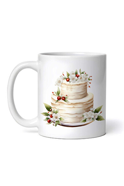 OEM Εξατομικευμένη λευκή κούπα, Γαμήλια τούρτα με κεράσια και άνθη κερασιάς, ...