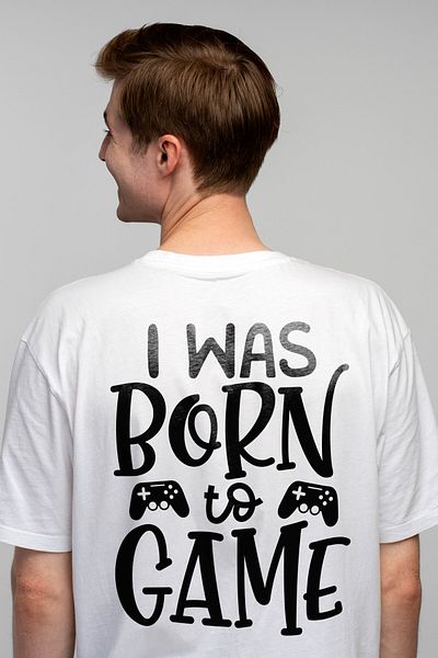 StoryGift Romania Men's T-Shirt With 2 Controllers And The Text "I Was Born To Play" With Print On The Front, Left