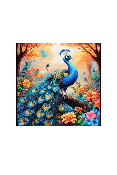 Bursa İpek Yellow Peacock Pattern Silk Handkerchief