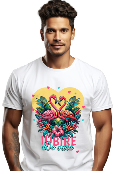 StoryGift Romania Tricou Barbati Pasari Flamingo Roz Iubire Dragoste De Vara ...